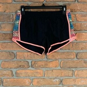 SO Shorts Women Small Black Athletic Running Pink Aztec Print Drawstring Workout
